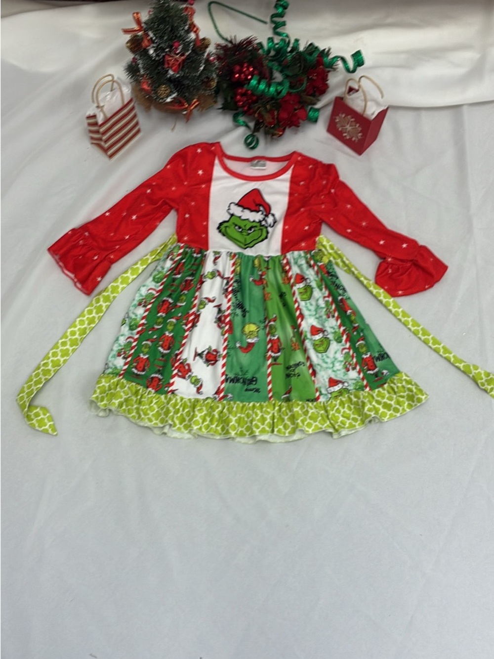 Boutique Red and Green Grinch Patch Holiday Dress